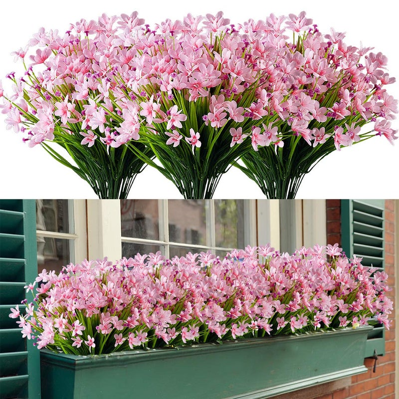HAPLIA 8 Bundles Artificial Daffodils Flowers, Fake Artificial Greenery UV Resistant No Fade Faux Plastic Plants for Wedding Bridle Bouquet Indoor Outdoor Home Garden Kitchen Office Table Vase (Pink) - Image 1